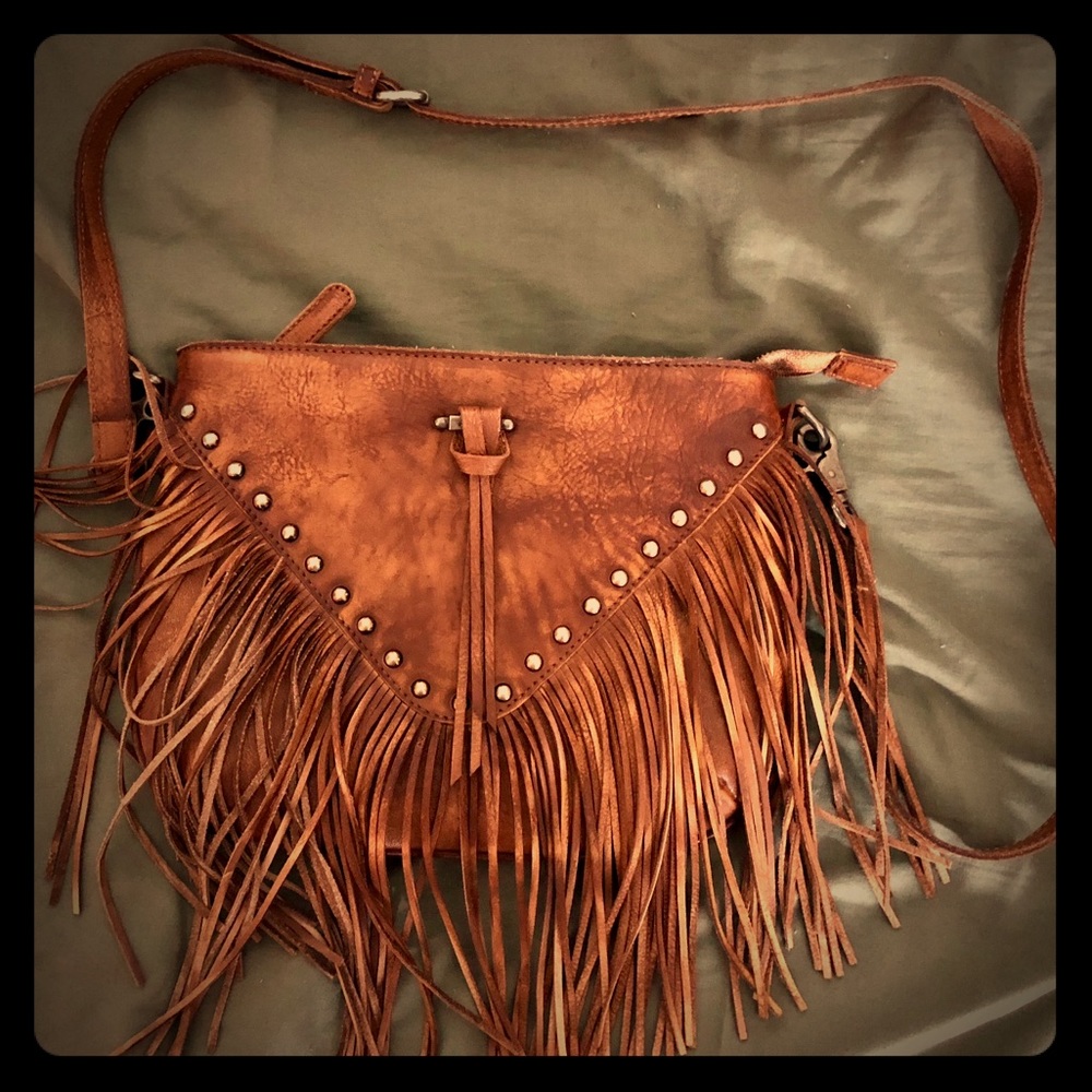 Handmade Genuine Leather Fringe Tassel Studed Bag